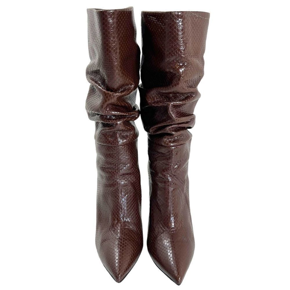PARIS TEXAS Slouch Python-Embossed High Heel Boots in Cocoa Brown - Picture 7 of 16